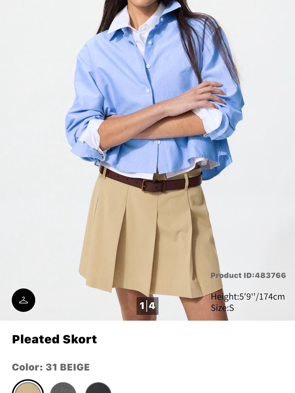 Uniqlo Beige Pleated Skort with Brown Belt Accent